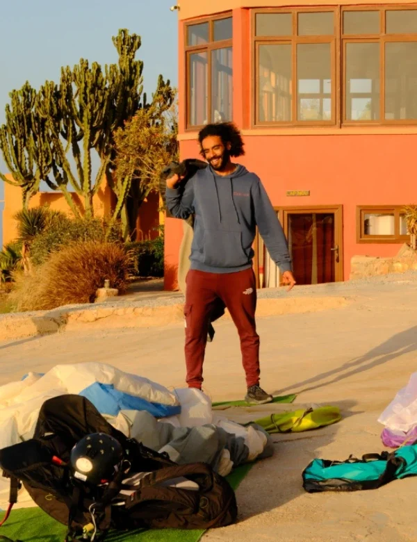 Abdellah Boukous preparing a tandem paragliding flight over the Atlas Mountains, featured on TripAdviso